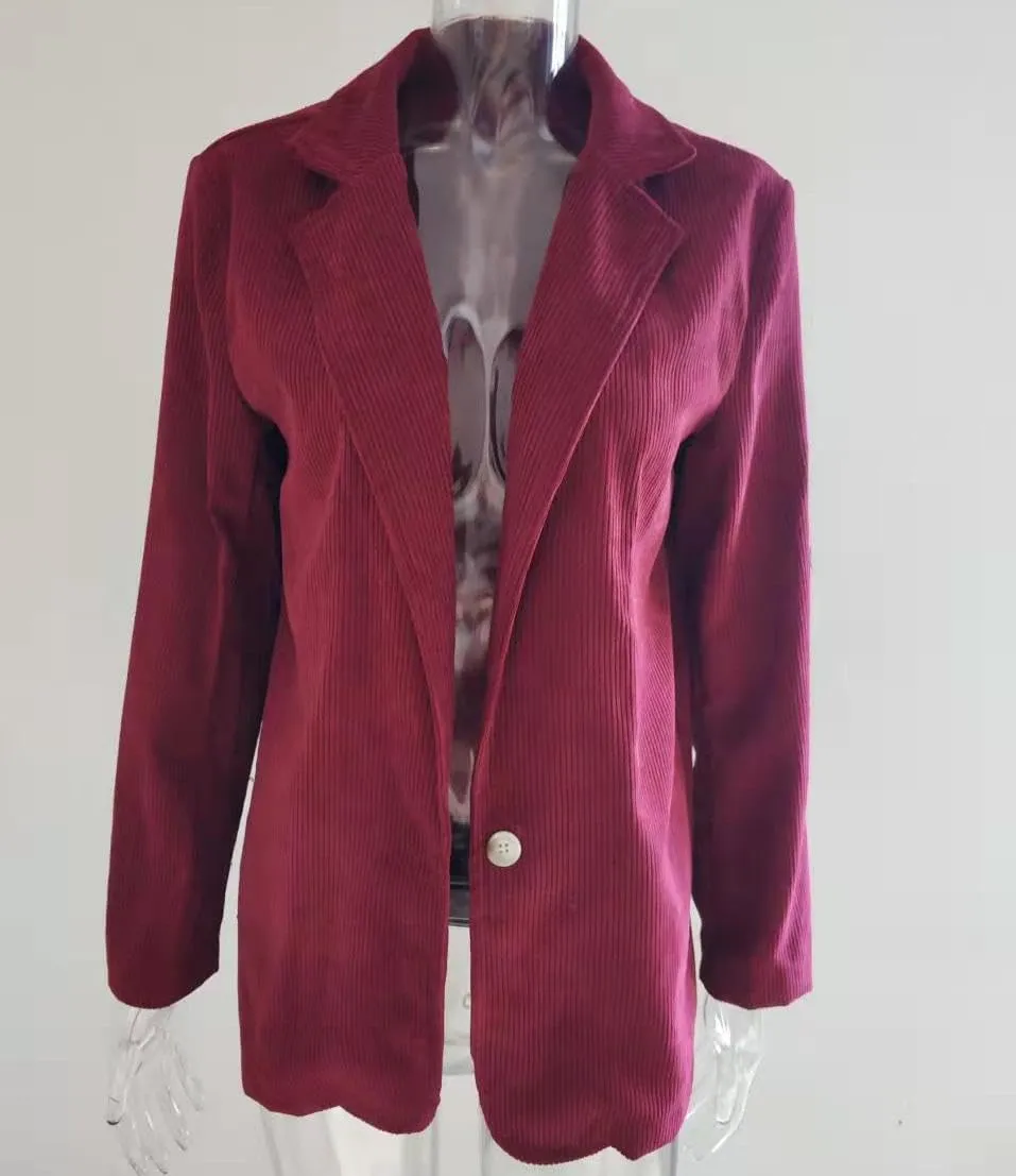 Corduroy Shacket Women Long Sleeve Shirt Slim Fit Notched Lapel Button Down Open Front Casual Office Blazer Jacket