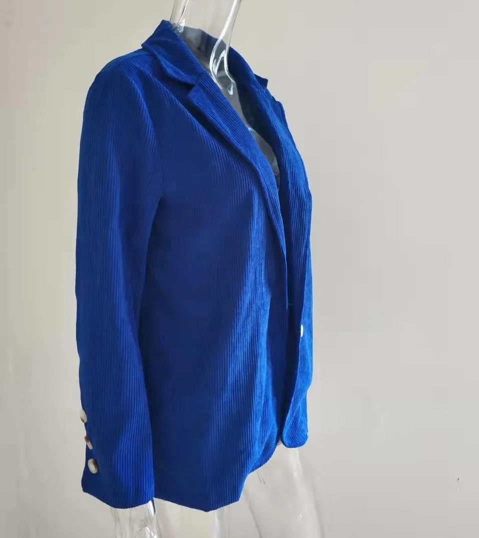 Corduroy Shacket Women Long Sleeve Shirt Slim Fit Notched Lapel Button Down Open Front Casual Office Blazer Jacket