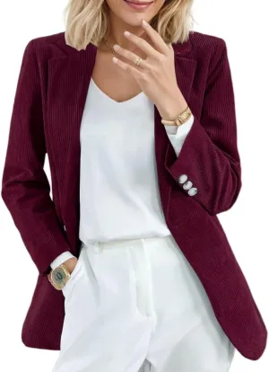 Corduroy Shacket Women Long Sleeve Shirt Slim Fit Notched Lapel Button Down Open Front Casual Office Blazer Jacket