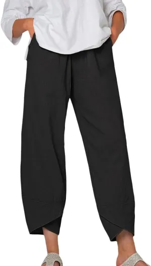 Cotton Linen Pants Women Summer Plus Size Boho Pants 2025 Lightweight Hight Waist Linen Vacation Beach Pants Pockets