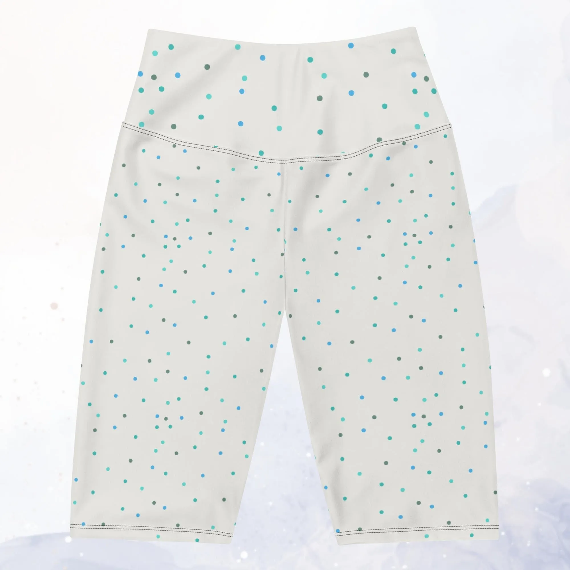 Cream Blue Polka Dot Yoga Bike Shorts