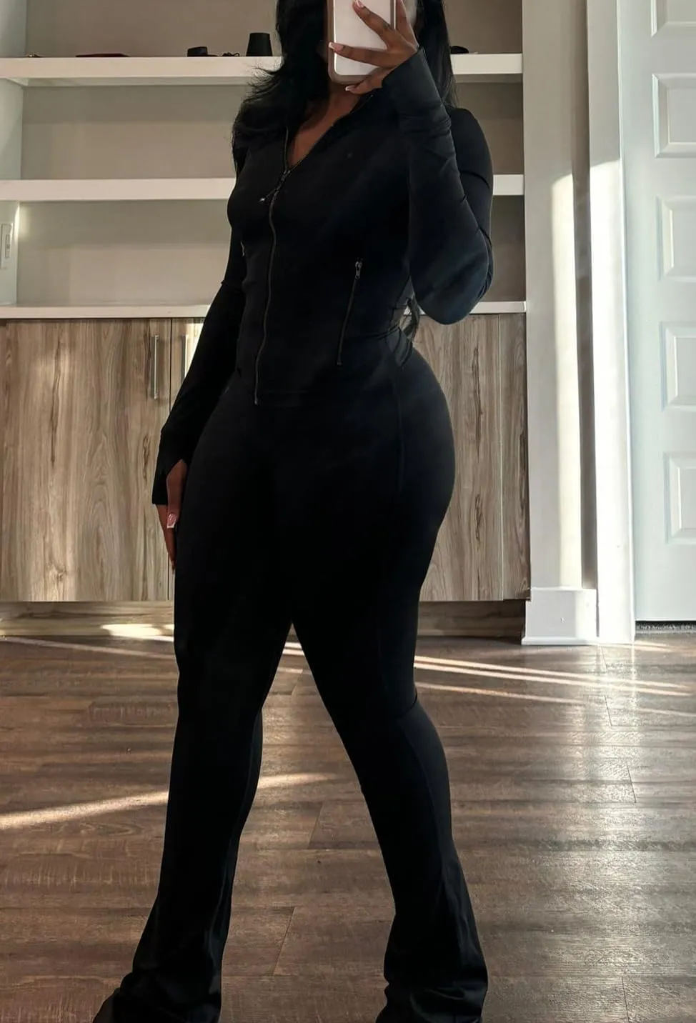 cu4eve Womens Two Piece Outfits Fall Workout Zip Up Sweatshirt And Jogger Flare Yoga Pants Gym Sweat Suits 2 Piece Set