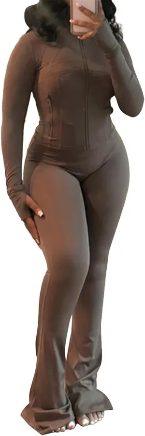 cu4eve Womens Two Piece Outfits Fall Workout Zip Up Sweatshirt And Jogger Flare Yoga Pants Gym Sweat Suits 2 Piece Set