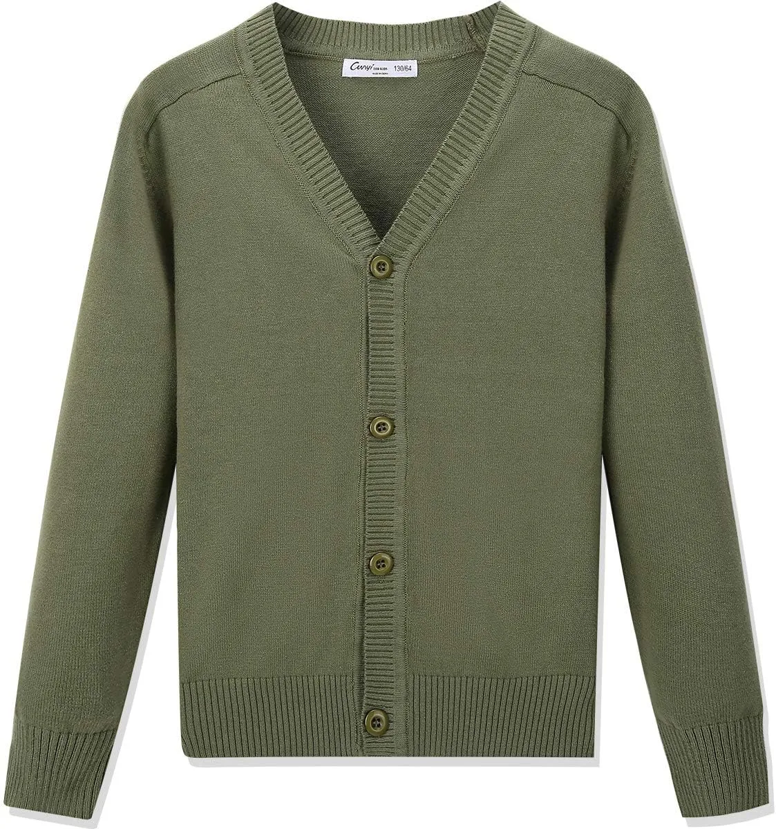 CUNYI Boys' Button-up Cardigan with Elbow Patches V-Neck Cotton Knit Sweater Casual Outerwear