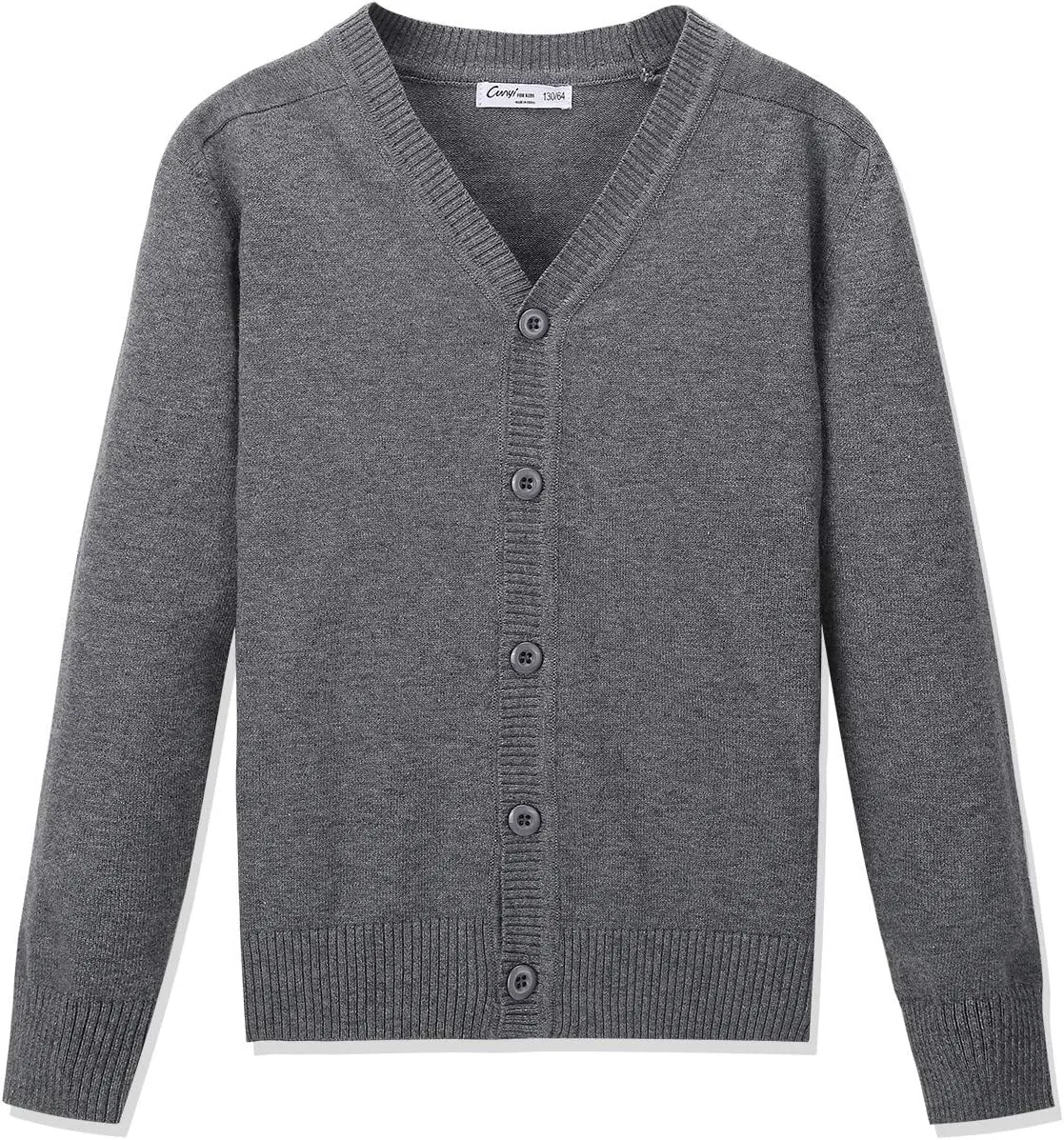 CUNYI Boys' Button-up Cardigan with Elbow Patches V-Neck Cotton Knit Sweater Casual Outerwear