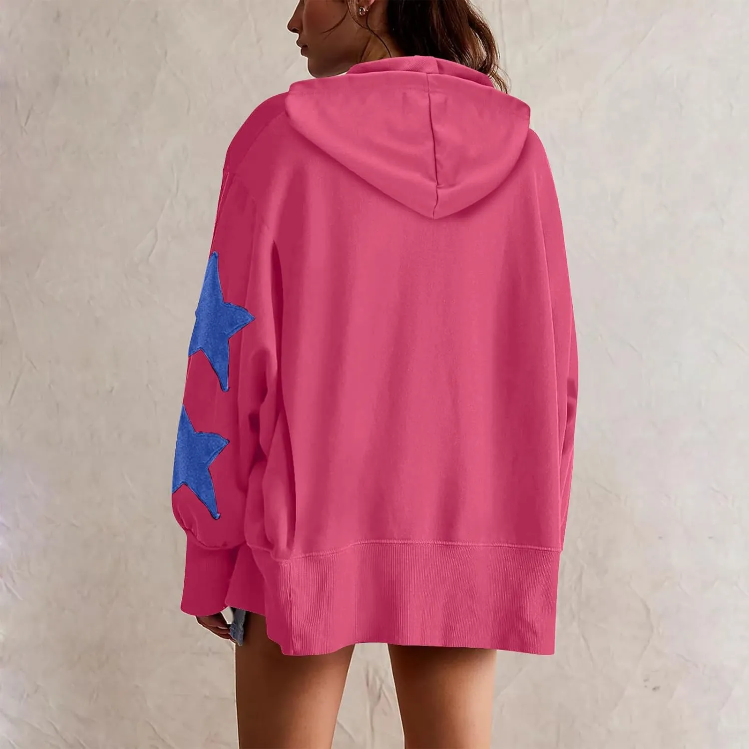 Cute Hoodies For Women Trendy 2024 Oversized Star Print Hooded Sweatshirt Side Slit Fall Pullover Tops y2k Clothes
