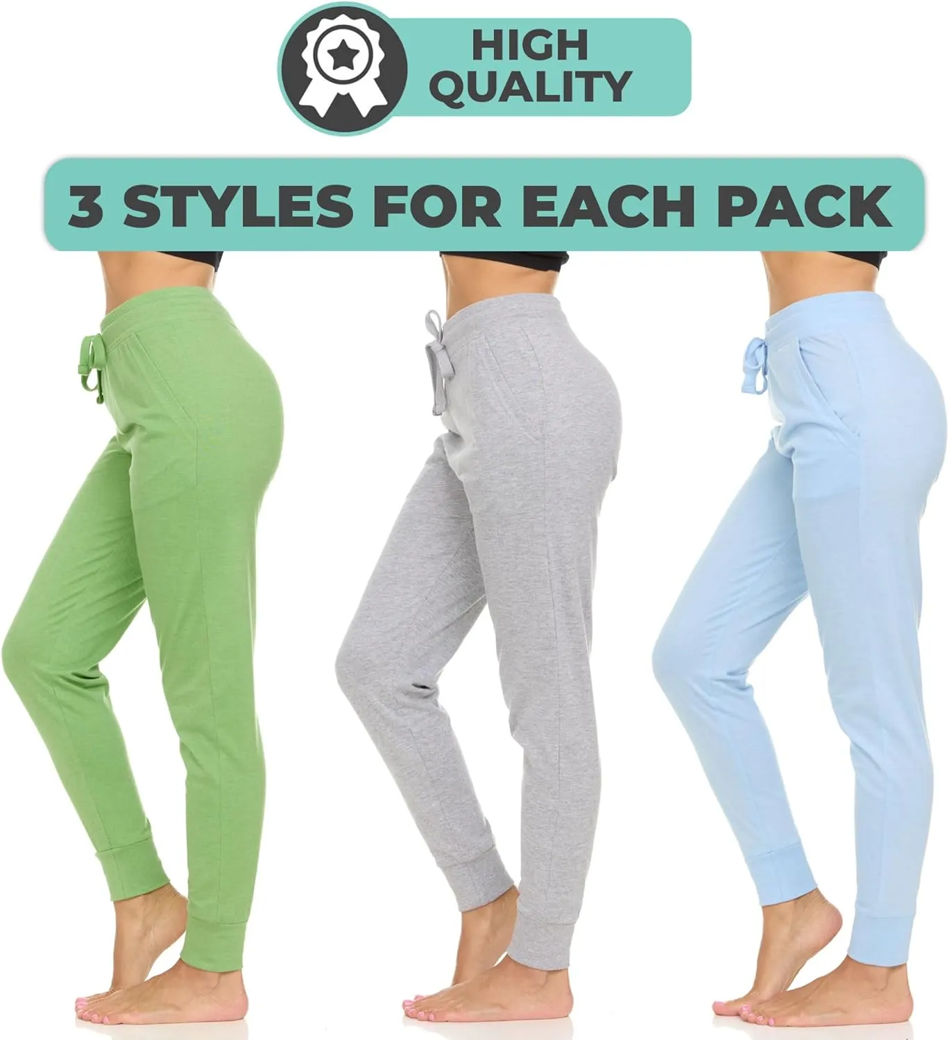 DARESAY Womens Running Workout Yoga Leggings with Pockets and Ealstic Cuff, Pack of 3 Up to XXL