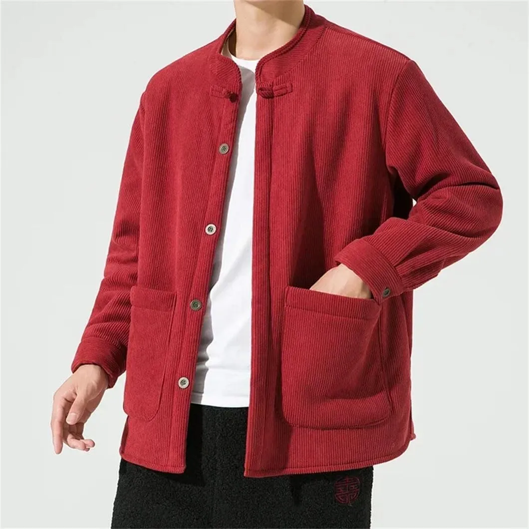 DBFBDTU Men's Chinese Padded Cotton Jacket Long Sleeves Thickened Cotton Coat Japanese Coat Jacket