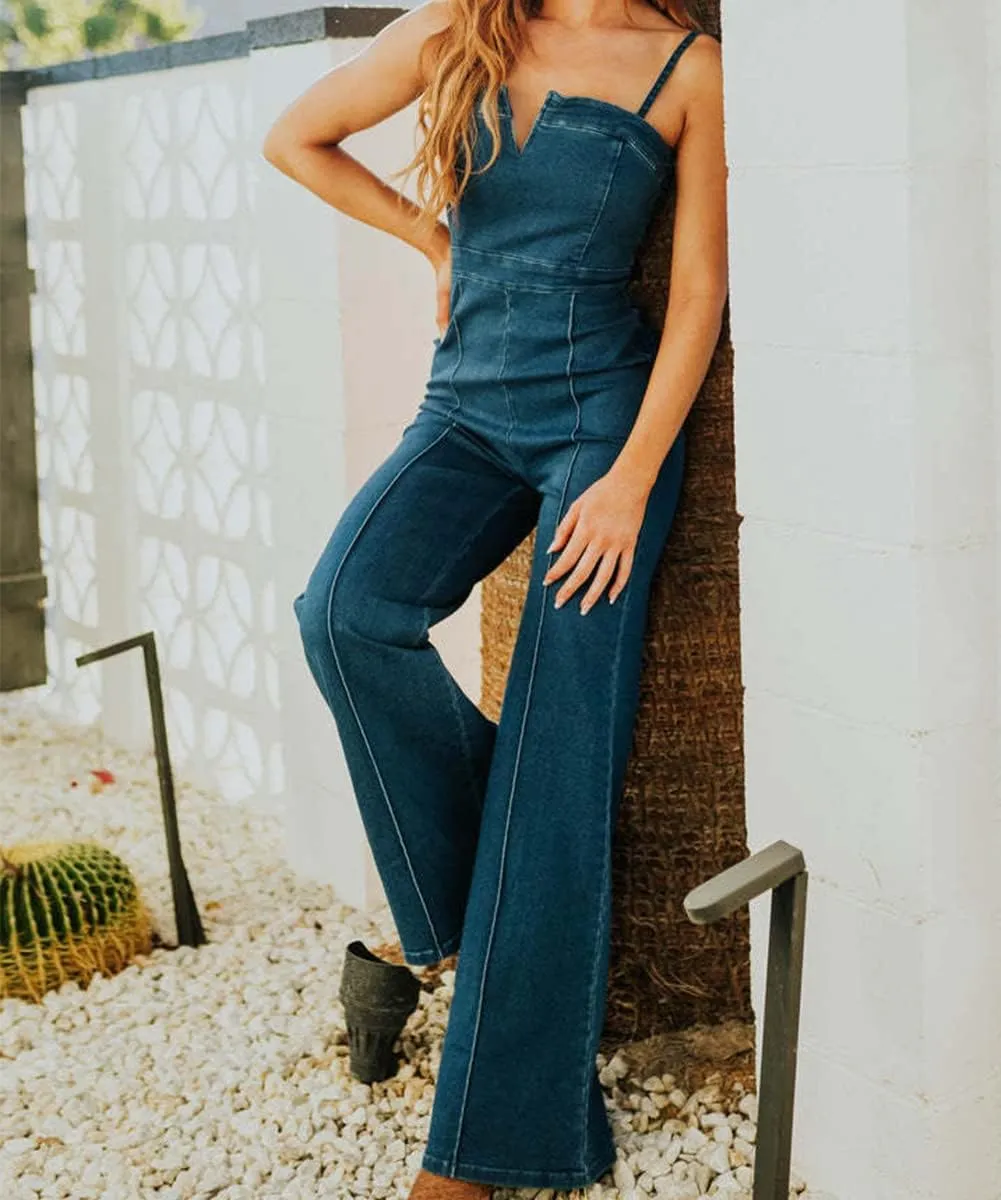 Denim Jumpsuit for Women Sexy Sleeveless Slim Fit High Waist Fashion Jean Pants Rompers