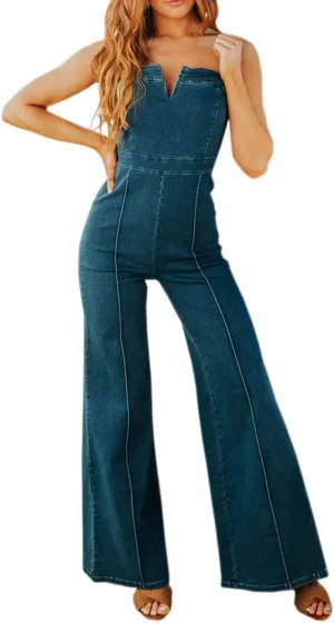 Denim Jumpsuit for Women Sexy Sleeveless Slim Fit High Waist Fashion Jean Pants Rompers