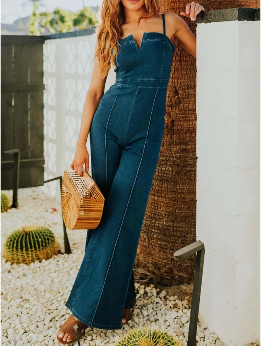 Denim Jumpsuit for Women Sexy Sleeveless Slim Fit High Waist Fashion Jean Pants Rompers