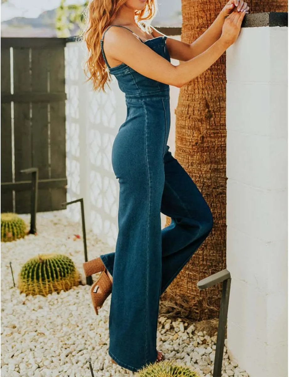 Denim Jumpsuit for Women Sexy Sleeveless Slim Fit High Waist Fashion Jean Pants Rompers