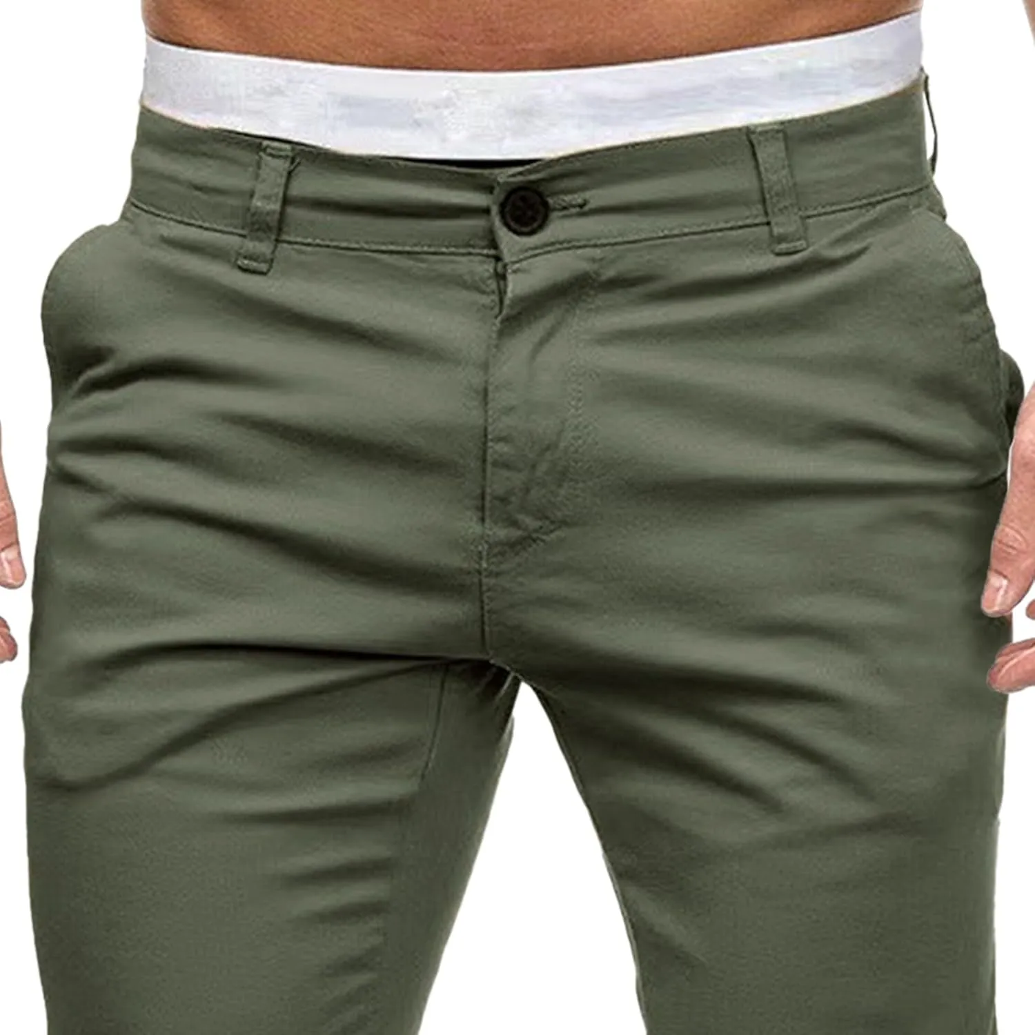DGHM-JLMY Mens Solid Color Business Slim Pants Stretch Regular Slim Fit Casual Trousers Fashion Chino Pants
