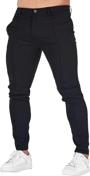 DGHM-JLMY Mens Solid Color Business Slim Pants Stretch Regular Slim Fit Casual Trousers Fashion Chino Pants