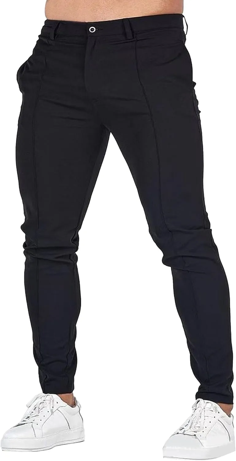 DGHM-JLMY Mens Solid Color Business Slim Pants Stretch Regular Slim Fit Casual Trousers Fashion Chino Pants