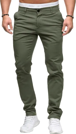 DGHM-JLMY Mens Solid Color Business Slim Pants Stretch Regular Slim Fit Casual Trousers Fashion Chino Pants