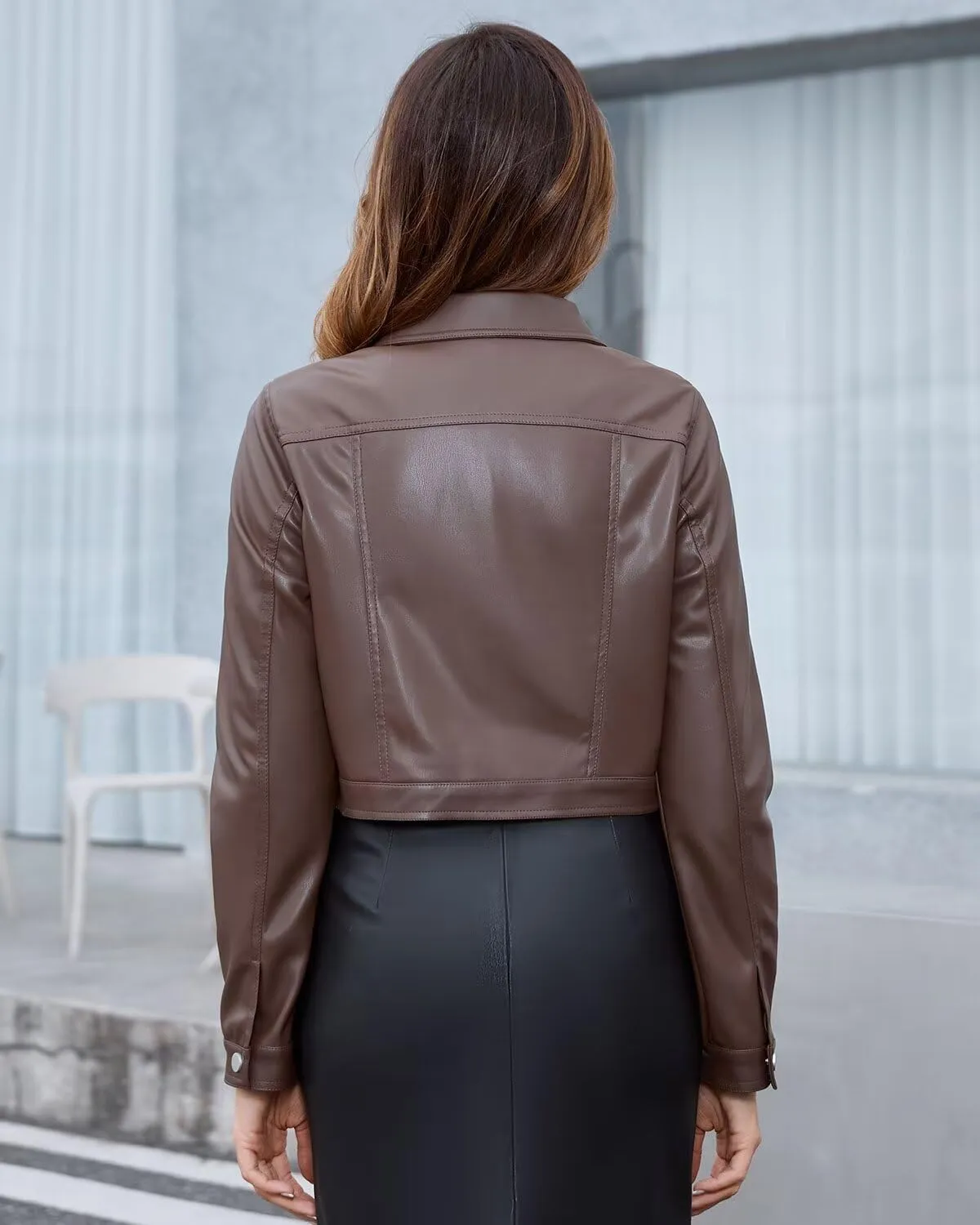DIASHINY Faux Leather Jacket For Women, Zip Up Moto Biker Coat, Short PU Motorcycle Outwear