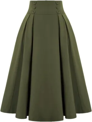 Disimlarl Solid High Waist Buttons Women Summer Skirts Pleated Vintage Retro Midi Length Long Skirt