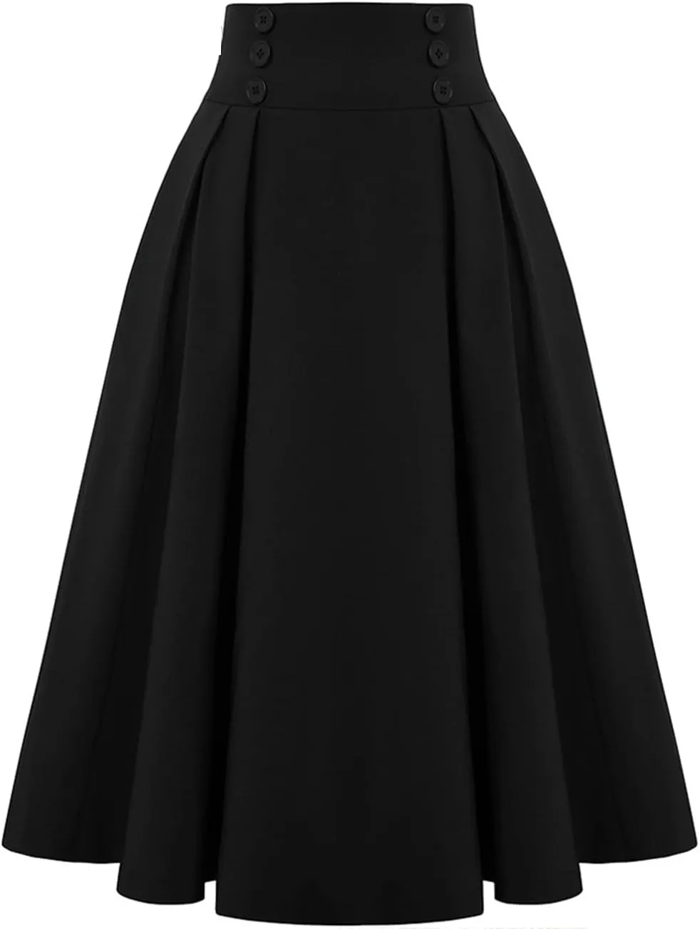 Disimlarl Solid High Waist Buttons Women Summer Skirts Pleated Vintage Retro Midi Length Long Skirt
