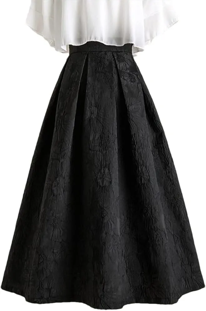 Disimlarl Spring Summer Vintage Skirt Women High Waist Pleated Black Midi Skirts