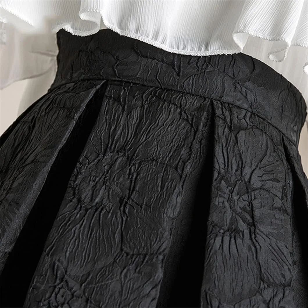 Disimlarl Spring Summer Vintage Skirt Women High Waist Pleated Black Midi Skirts