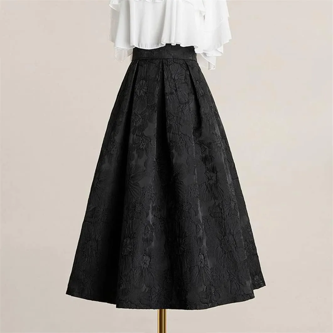 Disimlarl Spring Summer Vintage Skirt Women High Waist Pleated Black Midi Skirts