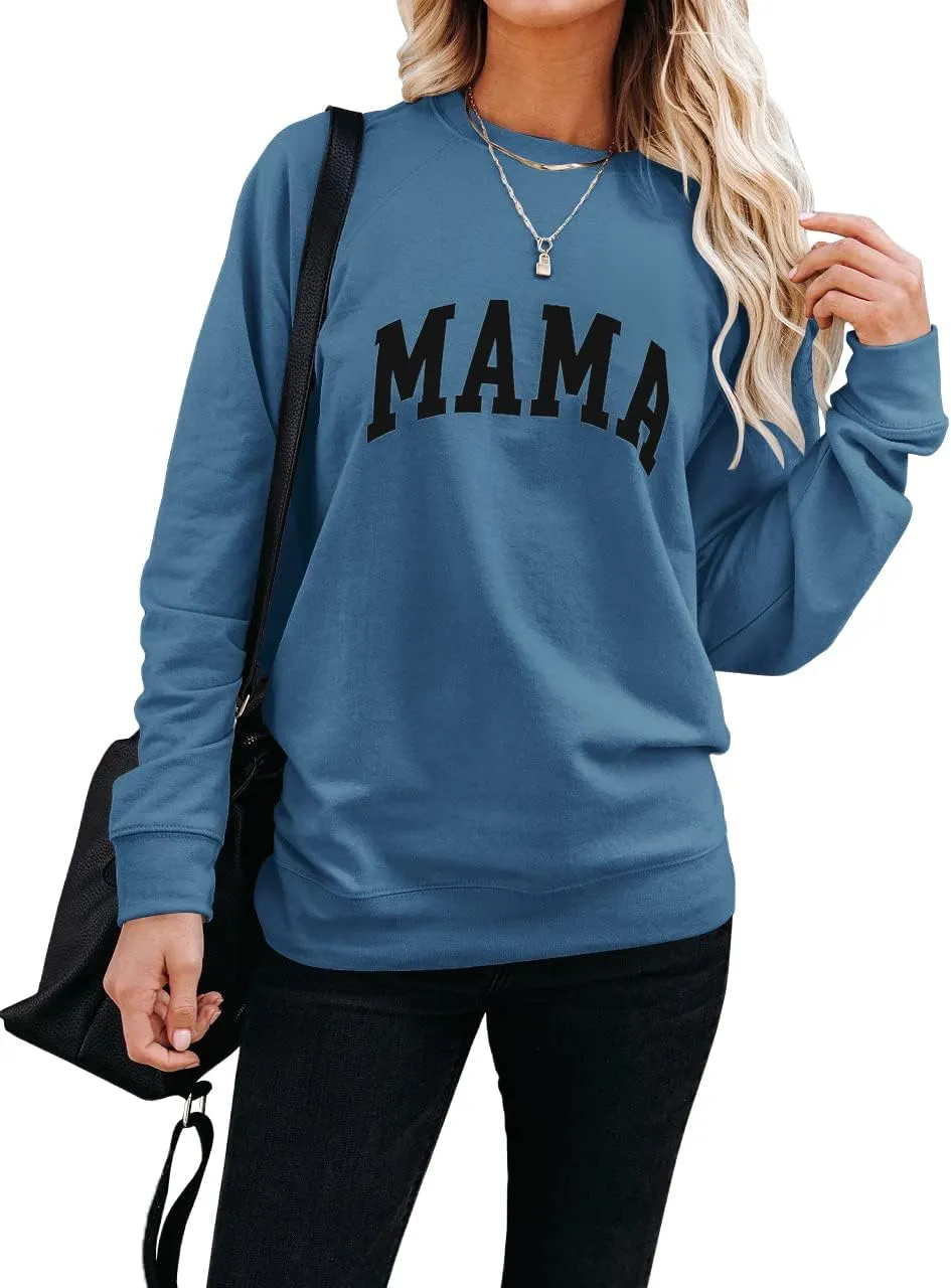 Dressmine Womens Crewneck Mama Sweatshirt Oversized Maternity Long Sleeve Shirt Cute Sweaters Graphic Hoodies
