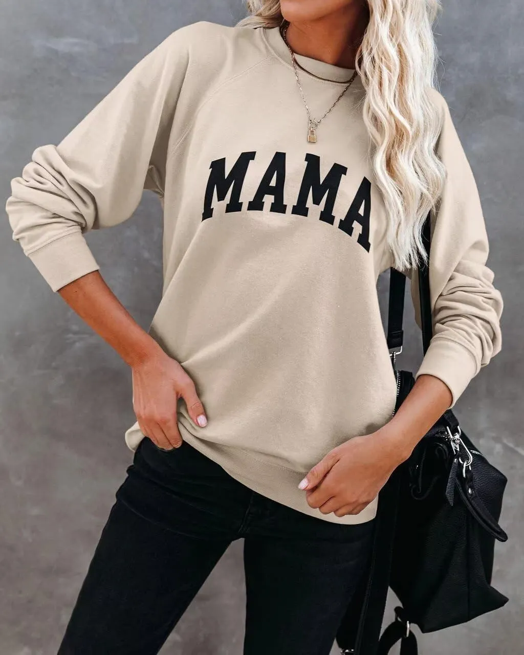 Dressmine Womens Crewneck Mama Sweatshirt Oversized Maternity Long Sleeve Shirt Cute Sweaters Graphic Hoodies