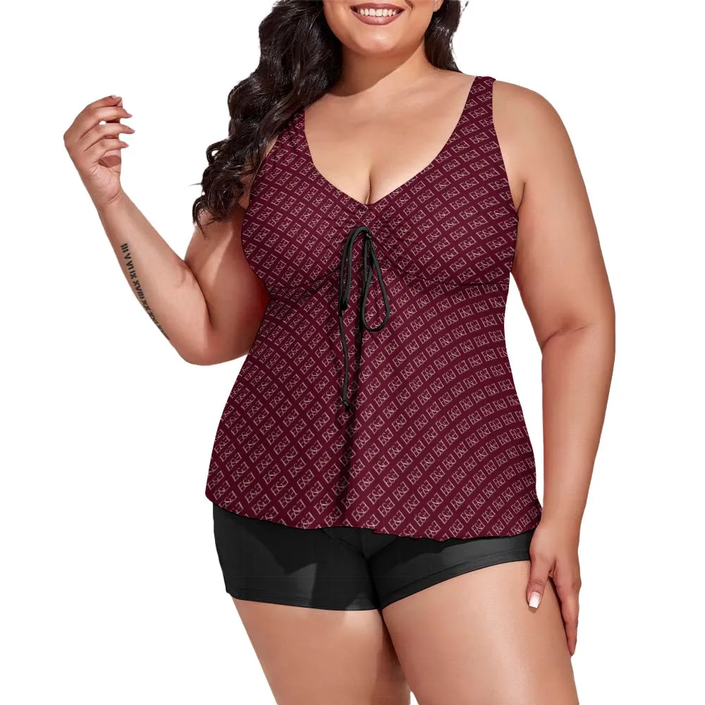 E&E Signature Pink Women's split swimsuit. Plus Size Bathing suit.