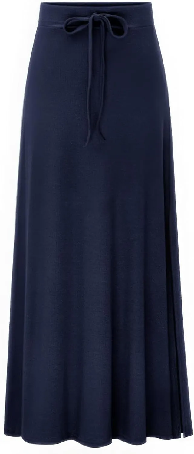 ebossy Women's Stretchy Rib Knit Long Skirt High Waist Side Slit Solid Slim Spring Fall Maxi Skirt