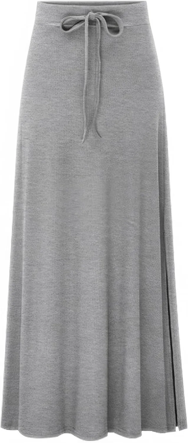 ebossy Women's Stretchy Rib Knit Long Skirt High Waist Side Slit Solid Slim Spring Fall Maxi Skirt