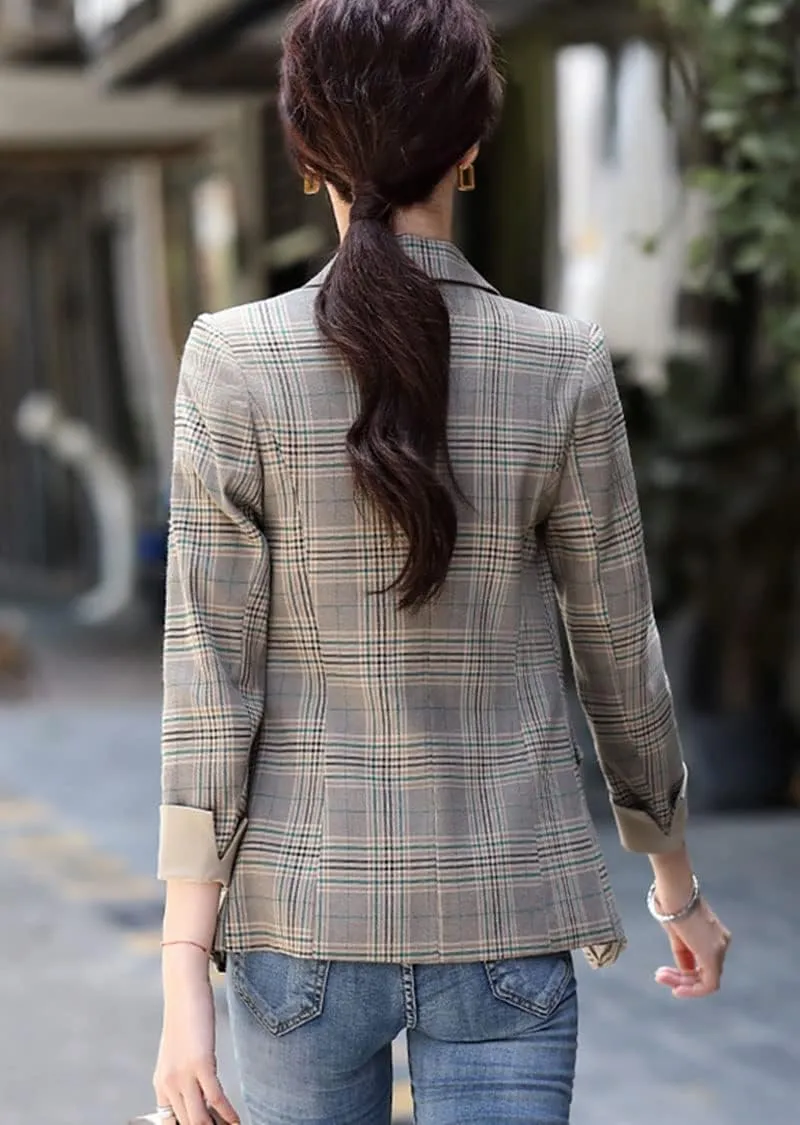 ebossy Womens Traditional Vintage 2-Button Notch Lapel Slim Fit Blazer Suits Houndstooth Plaid Jacket Coat