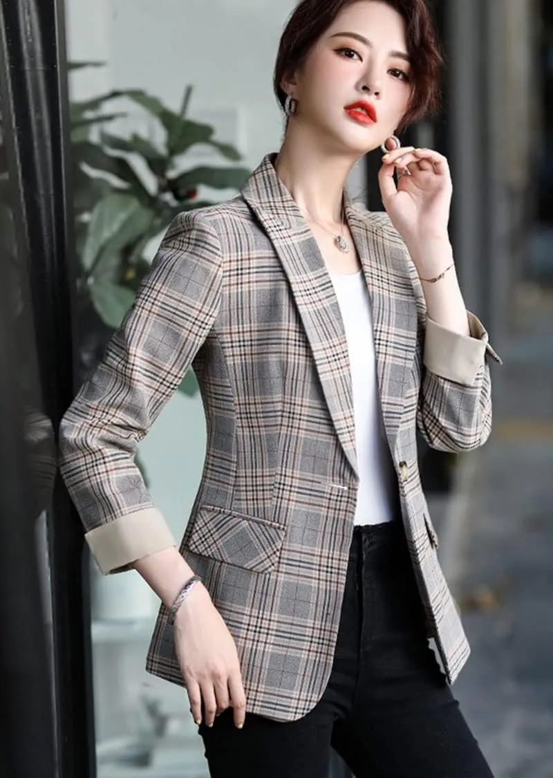 ebossy Womens Traditional Vintage 2-Button Notch Lapel Slim Fit Blazer Suits Houndstooth Plaid Jacket Coat