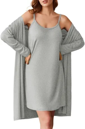 Ekouaer Robe Sets for Women 2 Pieces Nightgown Long Sleeves Bathrobe Soft Sleepwear 2025 S-2XL
