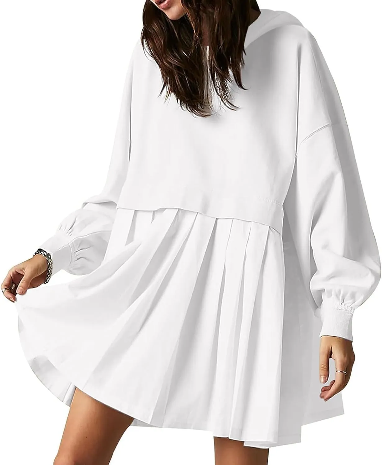 Elegant Women's Long Sleeve Pleated Skirt Dress Versatile A Line Midi Dress for Elegant Events and Casual Wear