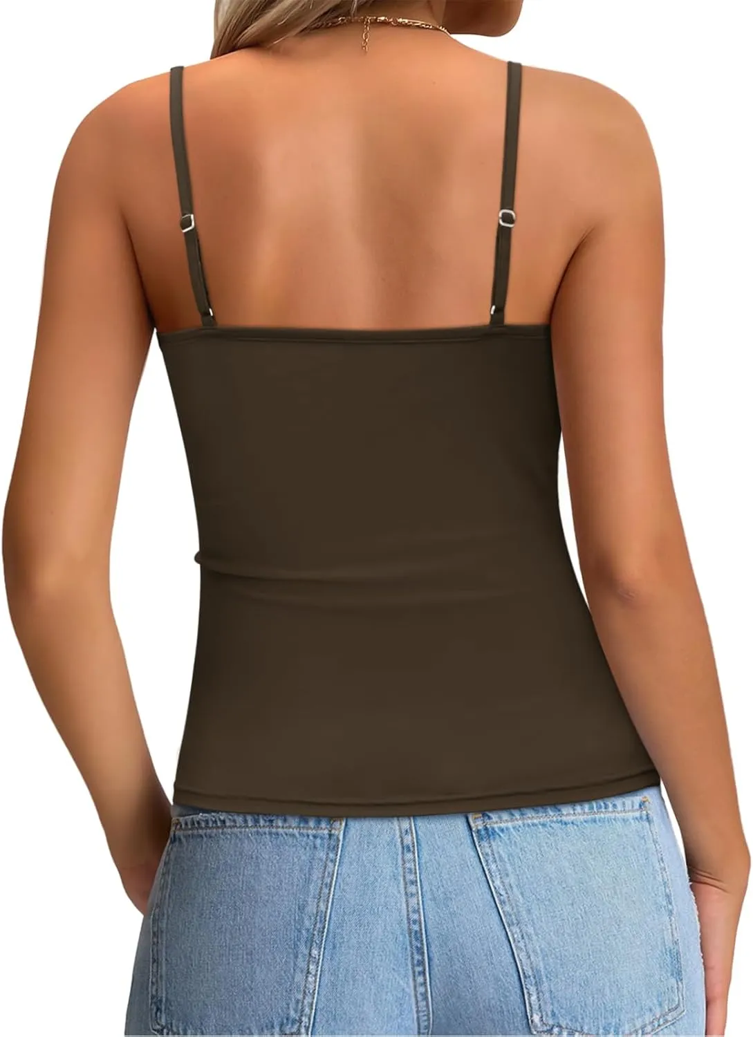 Elesomo Womens Spaghetti Strap Tank Tops Summer Square Neck Fitted Cami Shirt