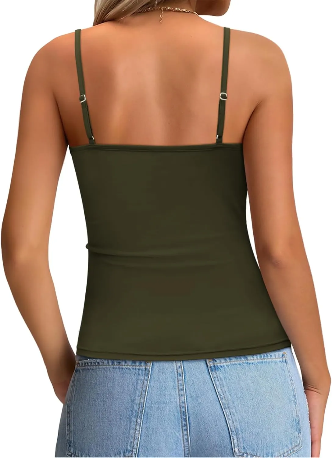 Elesomo Womens Spaghetti Strap Tank Tops Summer Square Neck Fitted Cami Shirt