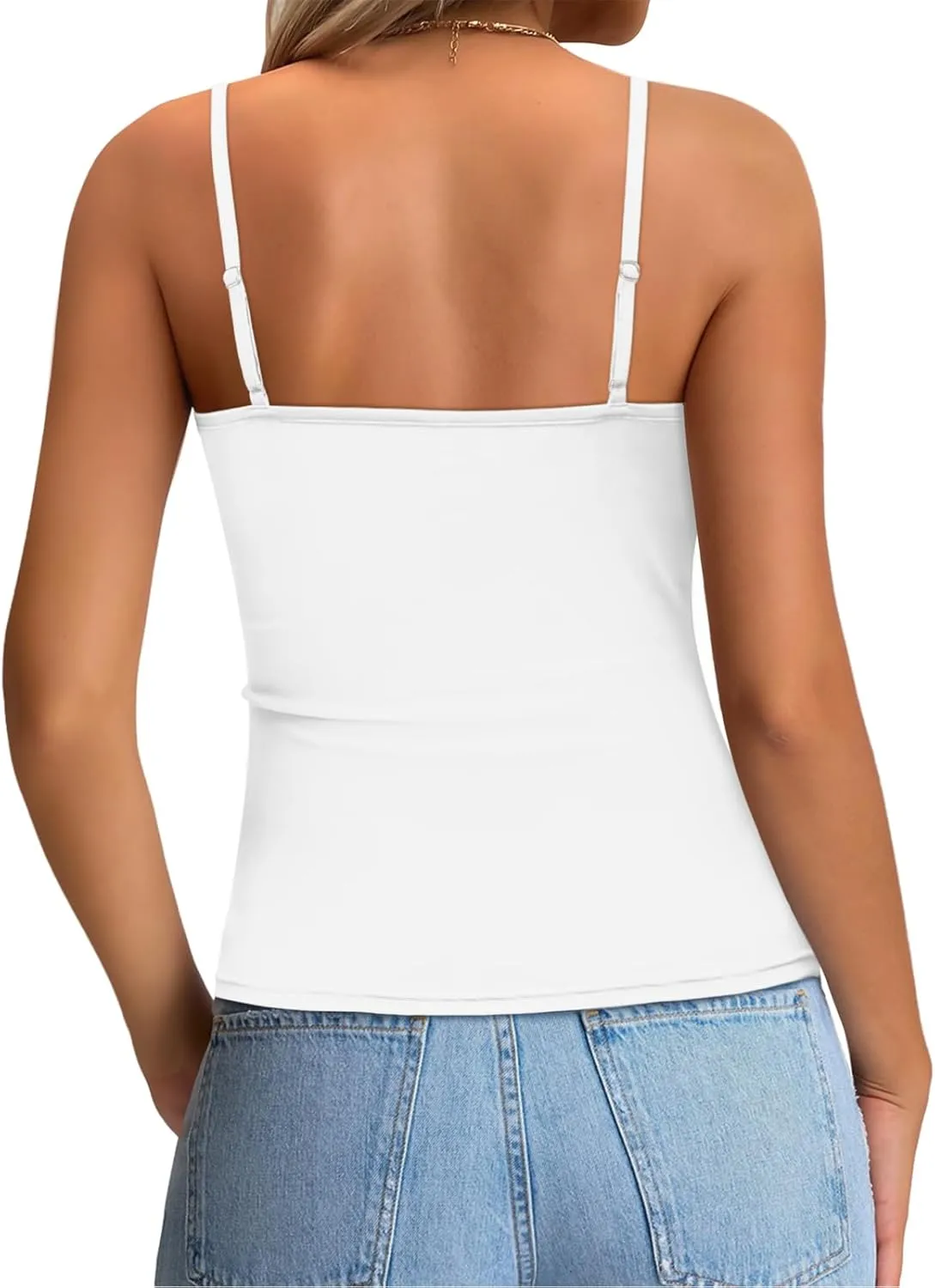 Elesomo Womens Spaghetti Strap Tank Tops Summer Square Neck Fitted Cami Shirt