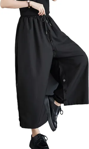 ellazhu Women's Drop Crotch Elastic Waist Button Down Wide Leg Harem Pants GZ179 A