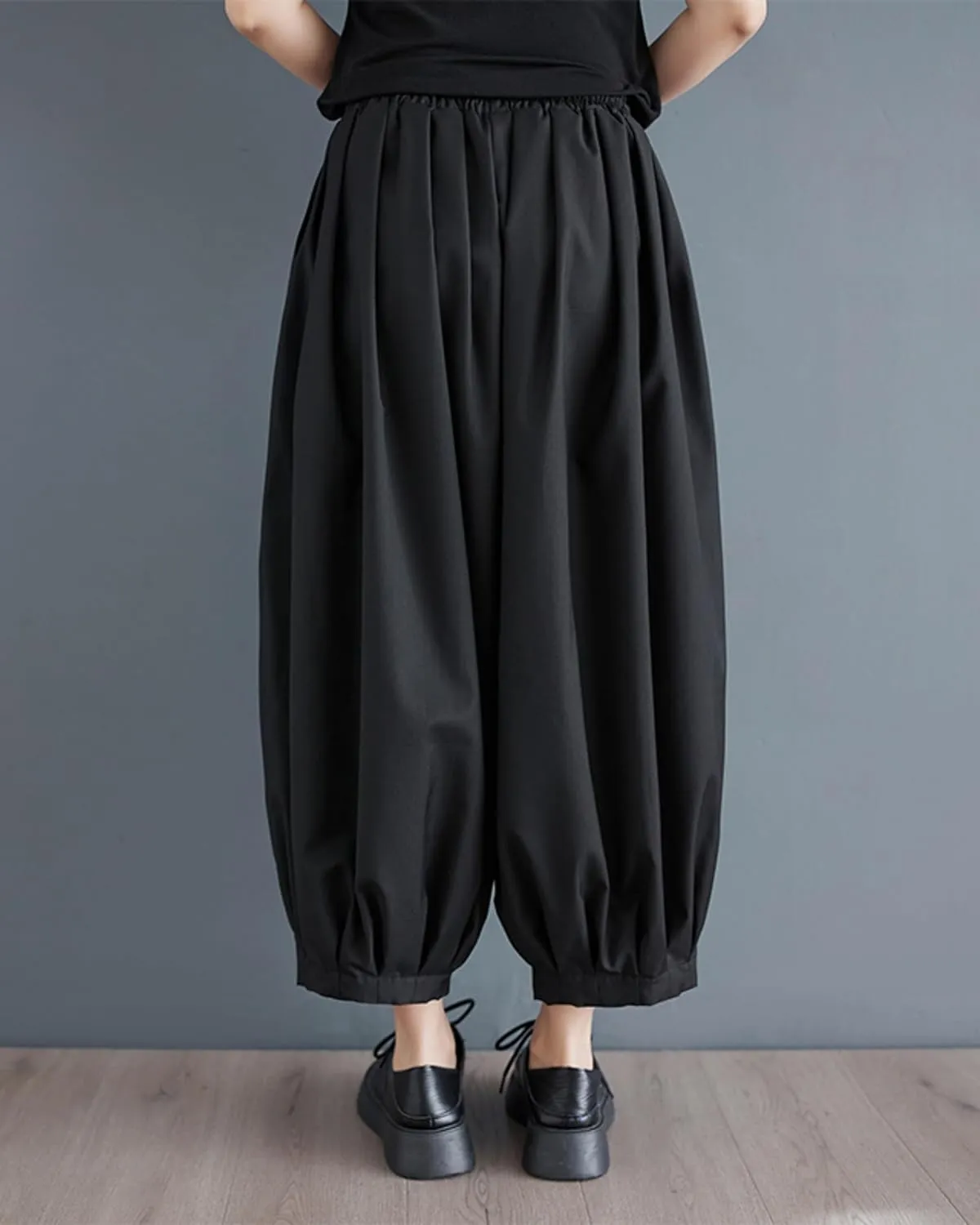 ellazhu Women's Drop Crotch Elastic Waist Button Down Wide Leg Harem Pants GZ179 A