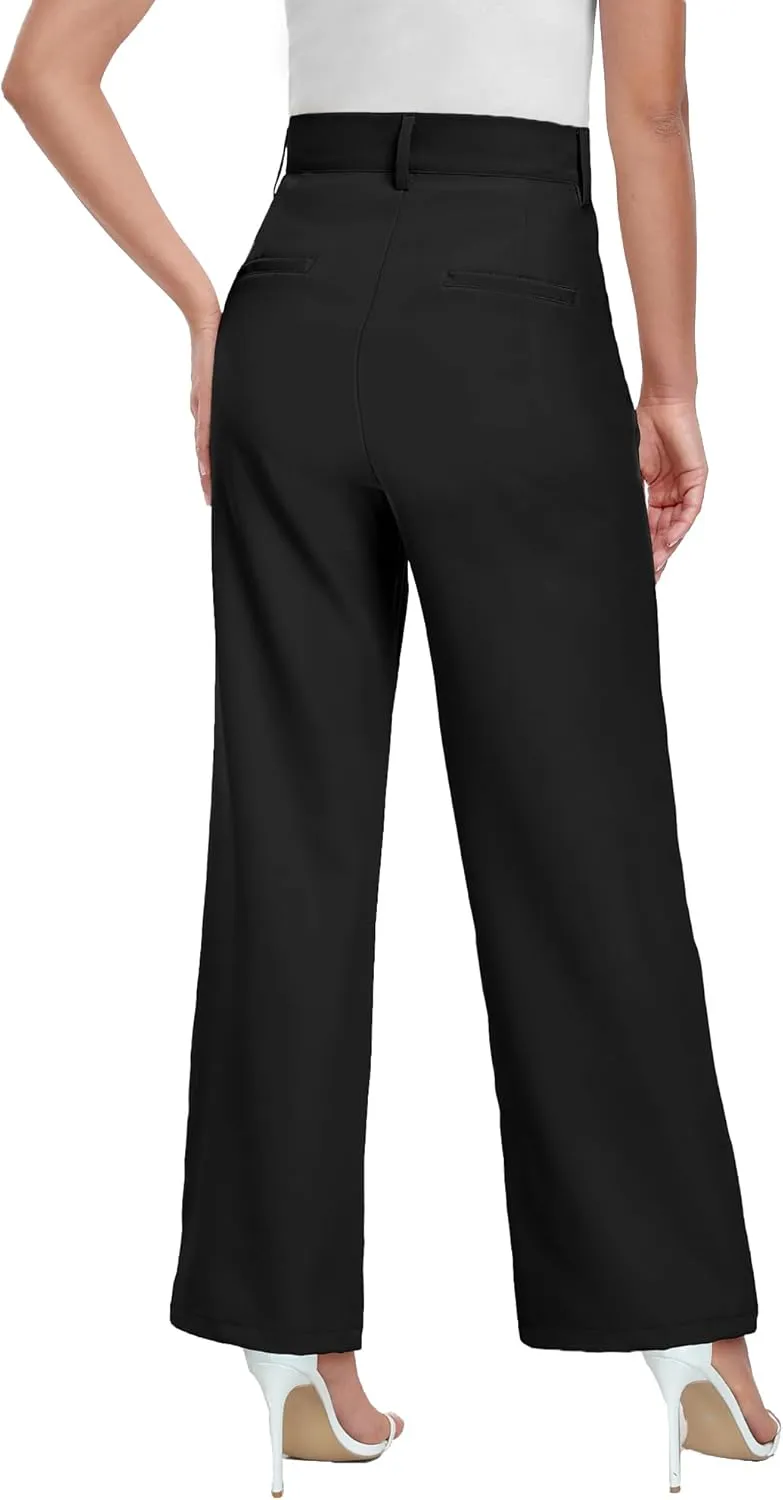 ELLEVEN Wide Leg Dress Pants for Woman, High Waisted Business Casual Work Trousers with Pockets