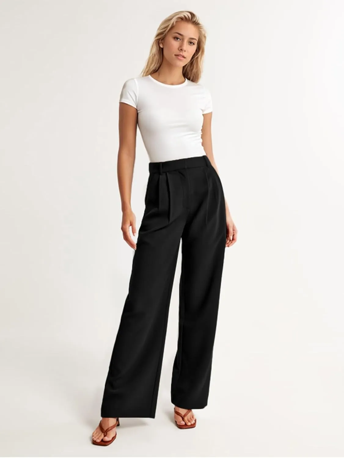 ELLEVEN Wide Leg Dress Pants for Woman, High Waisted Business Casual Work Trousers with Pockets