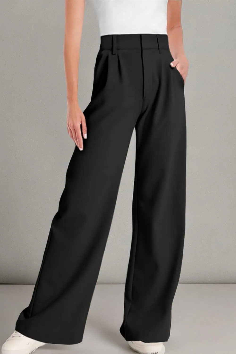 ELLEVEN Wide Leg Dress Pants for Woman, High Waisted Business Casual Work Trousers with Pockets