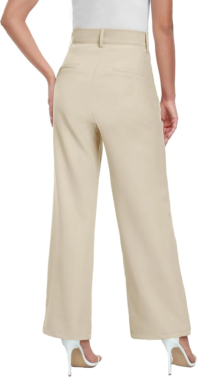ELLEVEN Wide Leg Dress Pants for Woman, High Waisted Business Casual Work Trousers with Pockets