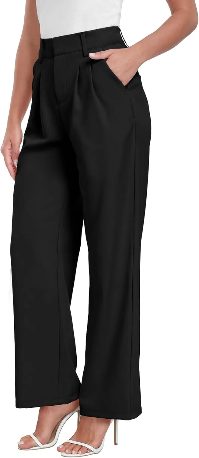 ELLEVEN Wide Leg Dress Pants for Woman, High Waisted Business Casual Work Trousers with Pockets