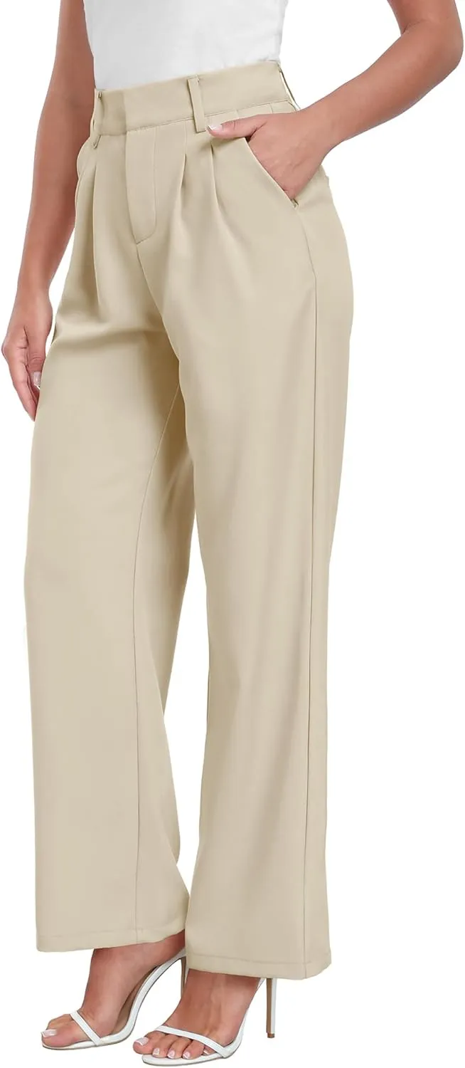 ELLEVEN Wide Leg Dress Pants for Woman, High Waisted Business Casual Work Trousers with Pockets