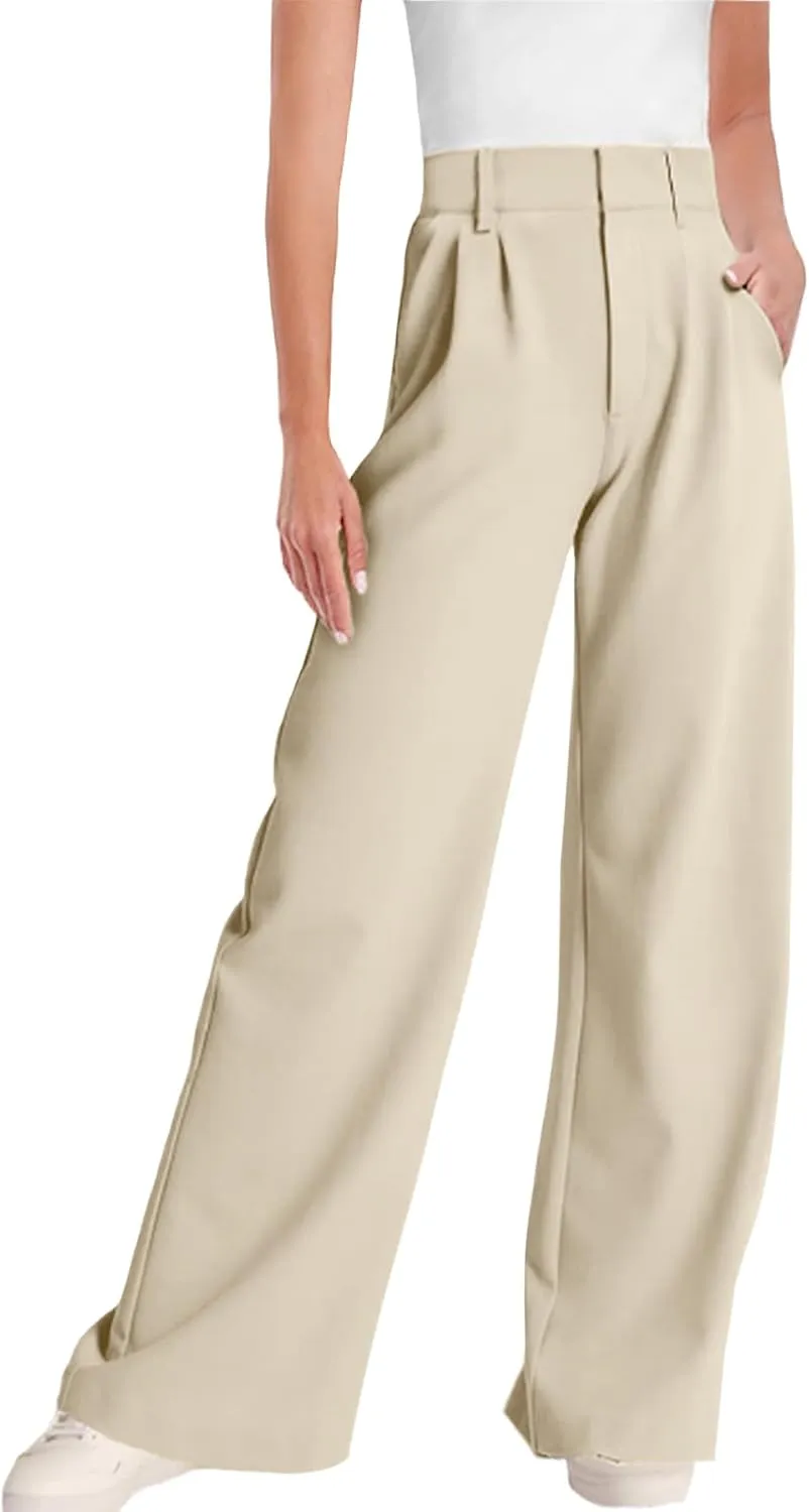 ELLEVEN Wide Leg Dress Pants for Woman, High Waisted Business Casual Work Trousers with Pockets