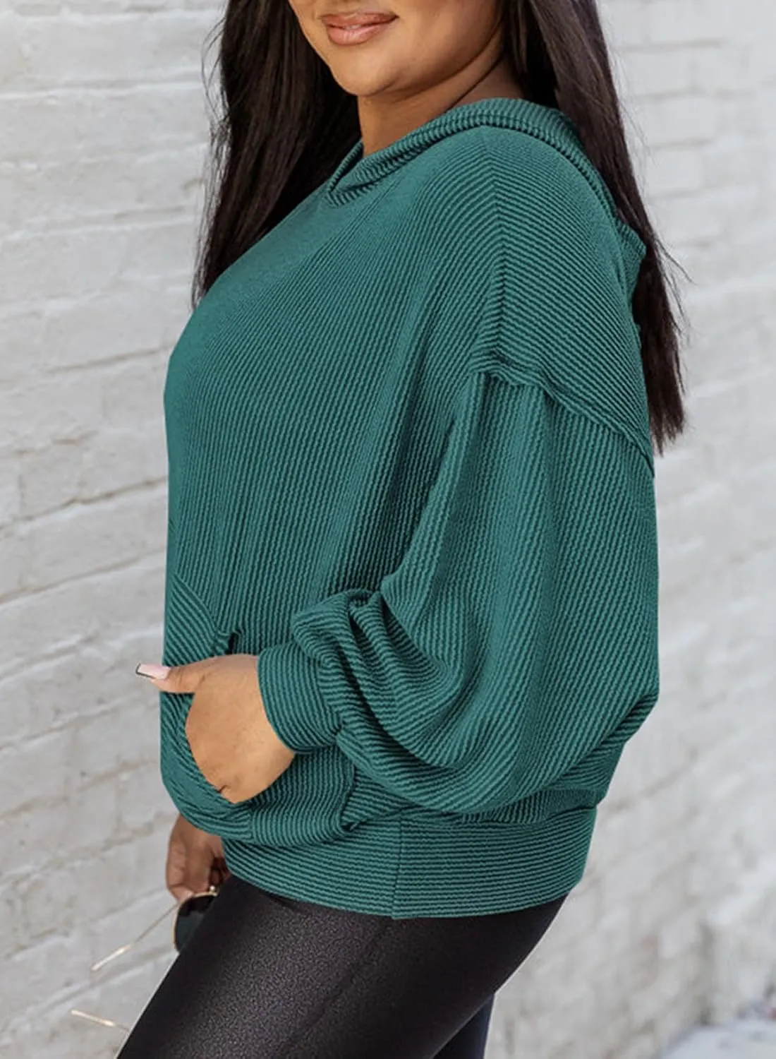 Eytino Women Plus Size Sweatshirt Casual Solid Long Sleeve Pullover Hoodies Tops with Pockets(1X-5X)