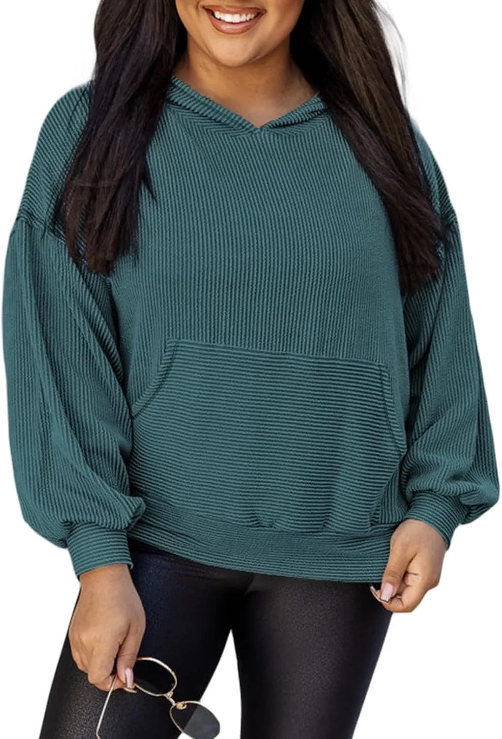 Eytino Women Plus Size Sweatshirt Casual Solid Long Sleeve Pullover Hoodies Tops with Pockets(1X-5X)