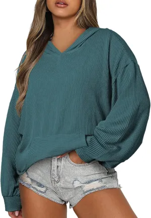 Eytino Women Plus Size Sweatshirt Casual Solid Long Sleeve Pullover Hoodies Tops with Pockets(1X-5X)